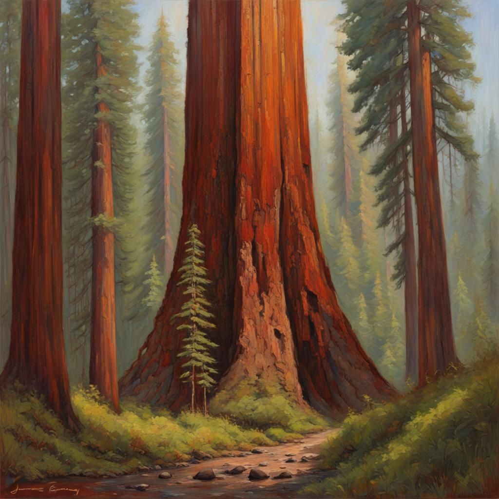 Redwood Survives Humanity: Oil Painting