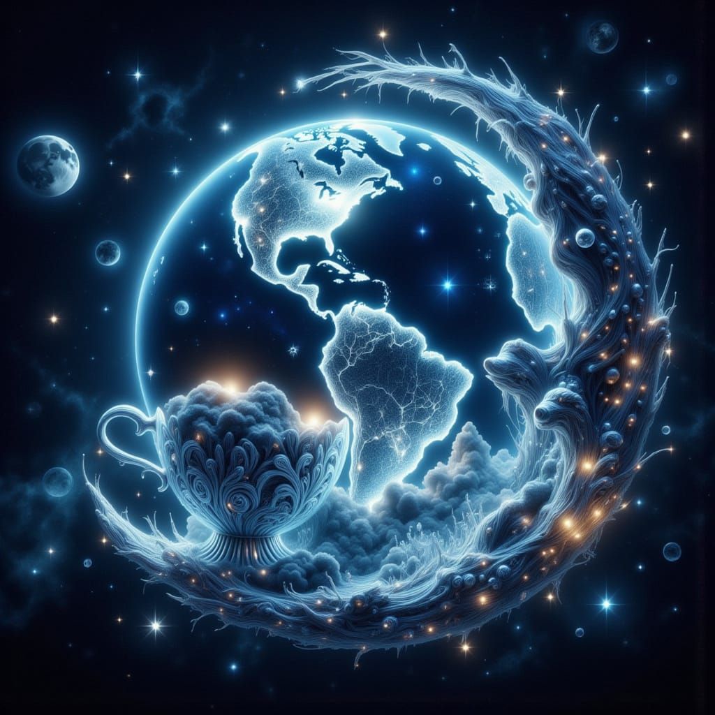 The Earth - seen by the Creator drinking a cup of tea