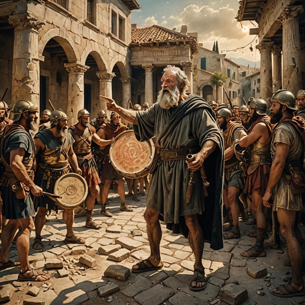 Diogenes Debates Romans in Ancient Greece