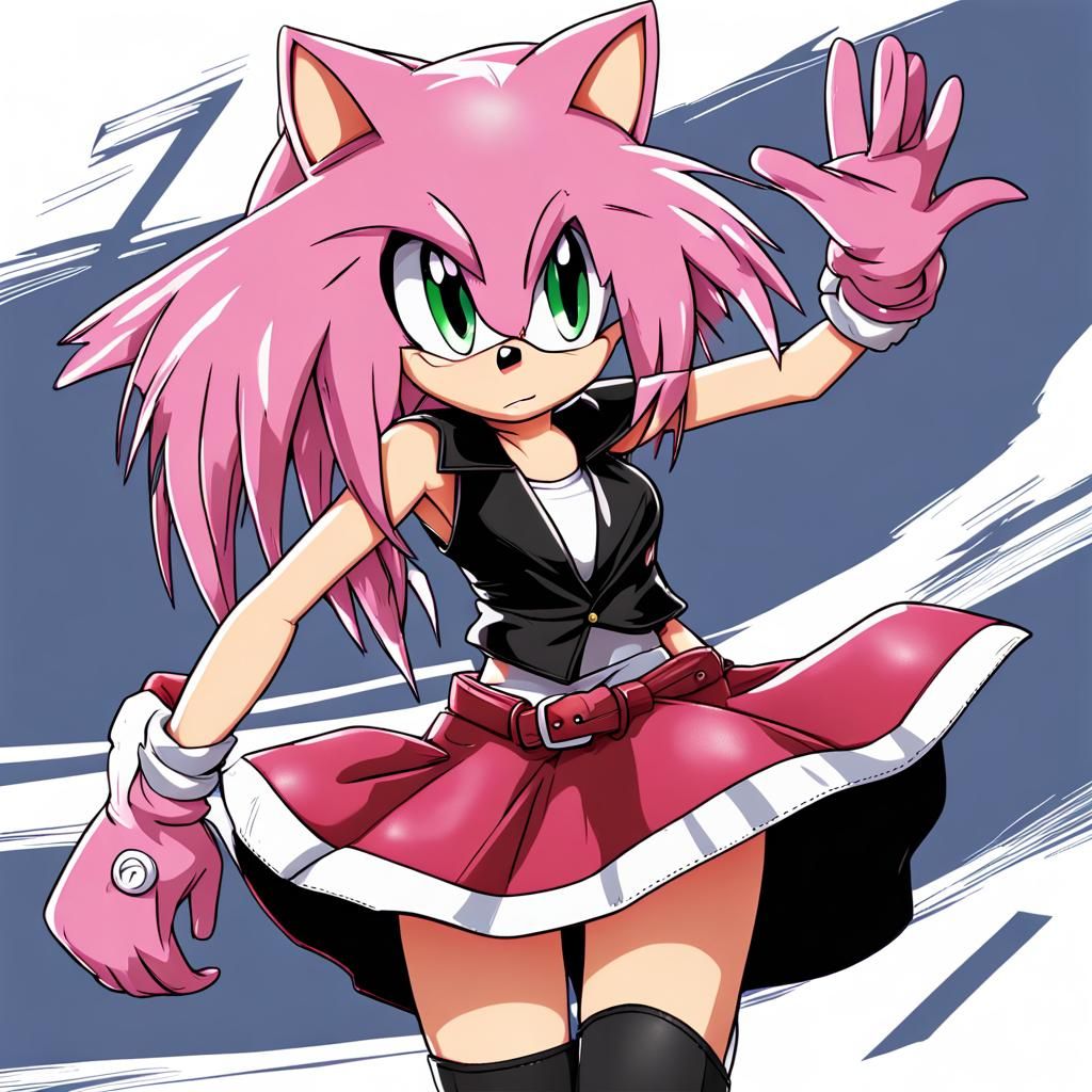 Amy Rose in Leather Skirt: Anime Style
