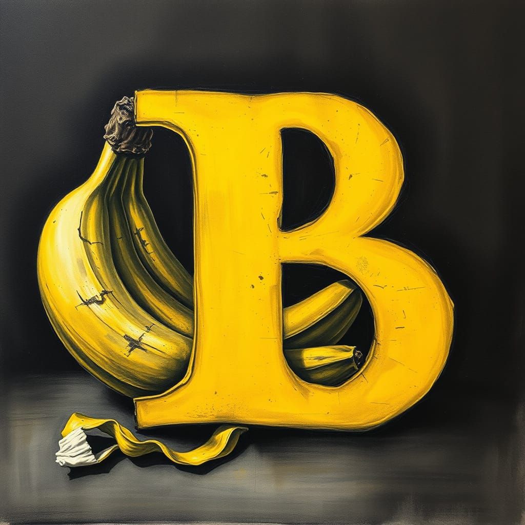 Hyperdetailed Charcoal Drawing of Bright Yellow Letter B wit...