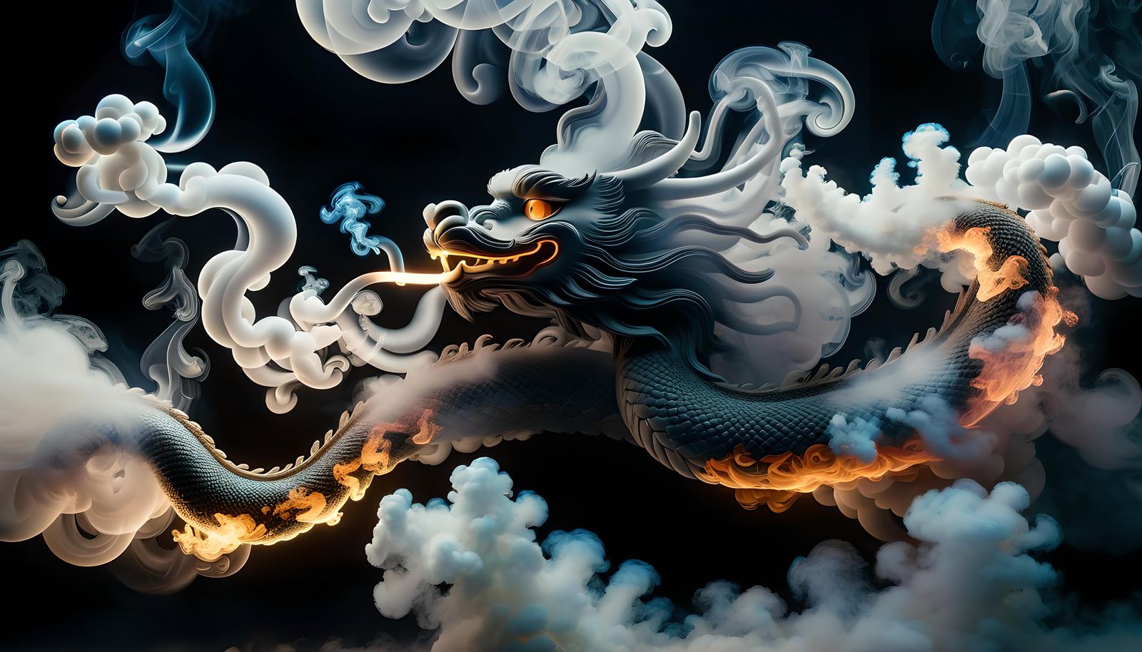 Chinese Dragon made of smoke