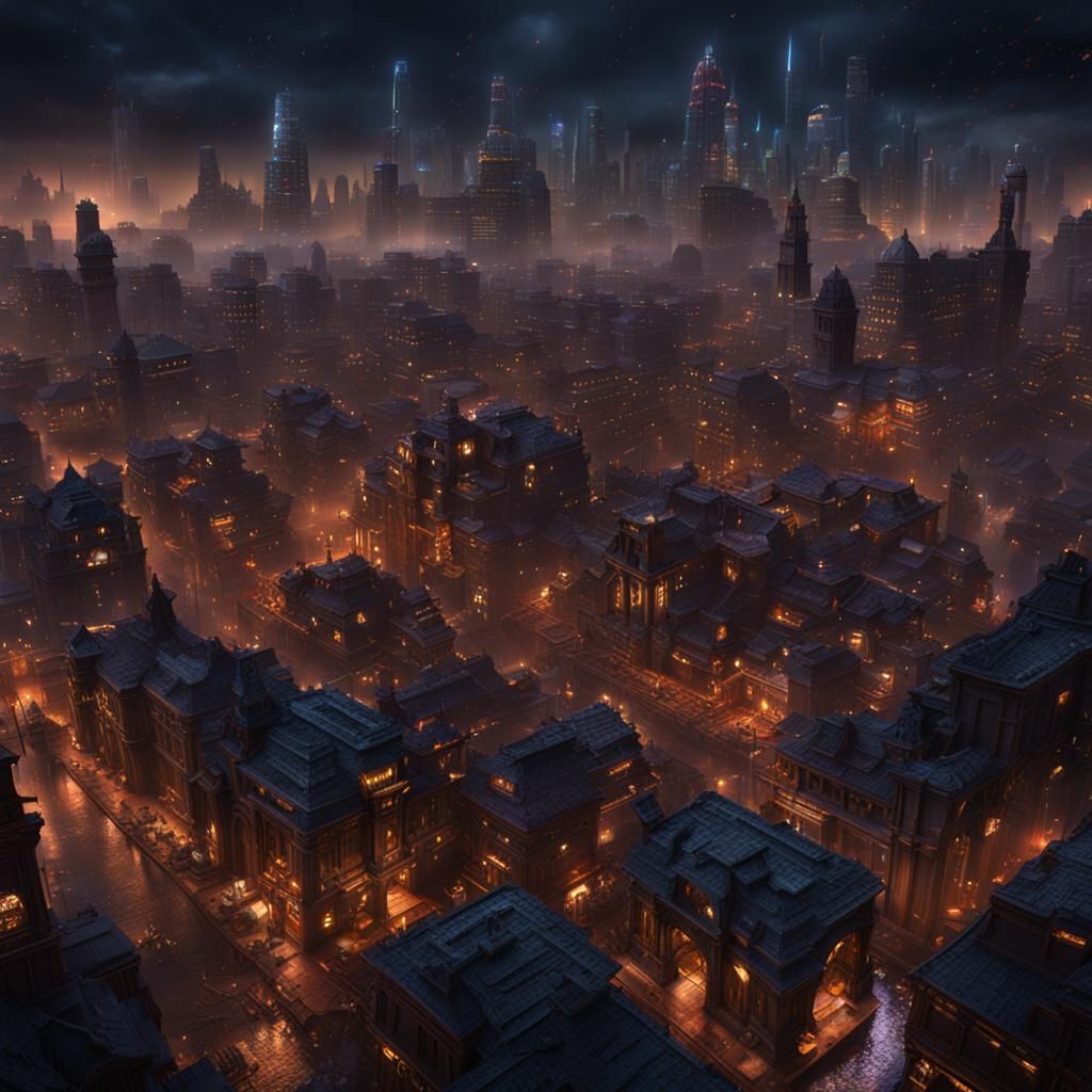 Detailed Nighttime Cityscape Concept Art in 8K