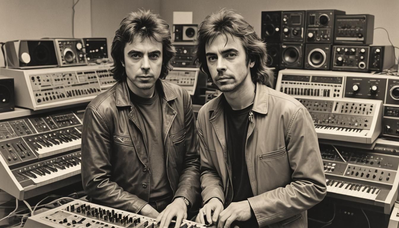 Young Musician Poses with Synthesizers: Photorealistic Portr...