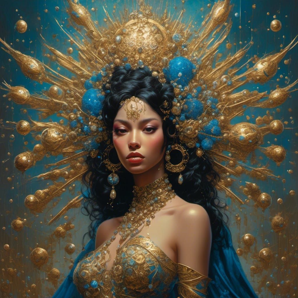 Surreal Spanish Woman with Celestial Headpiece