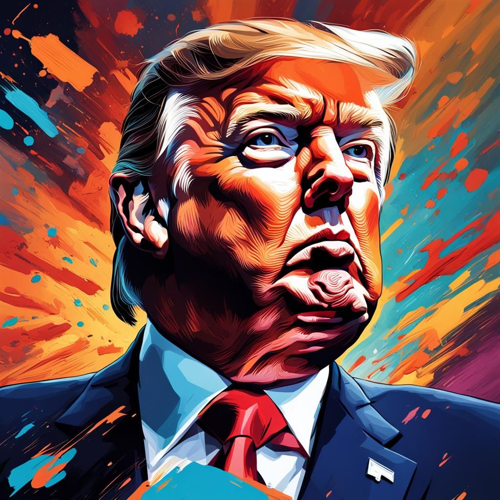 Hyperrealistic Portrait of Donald Trump with Splash Art