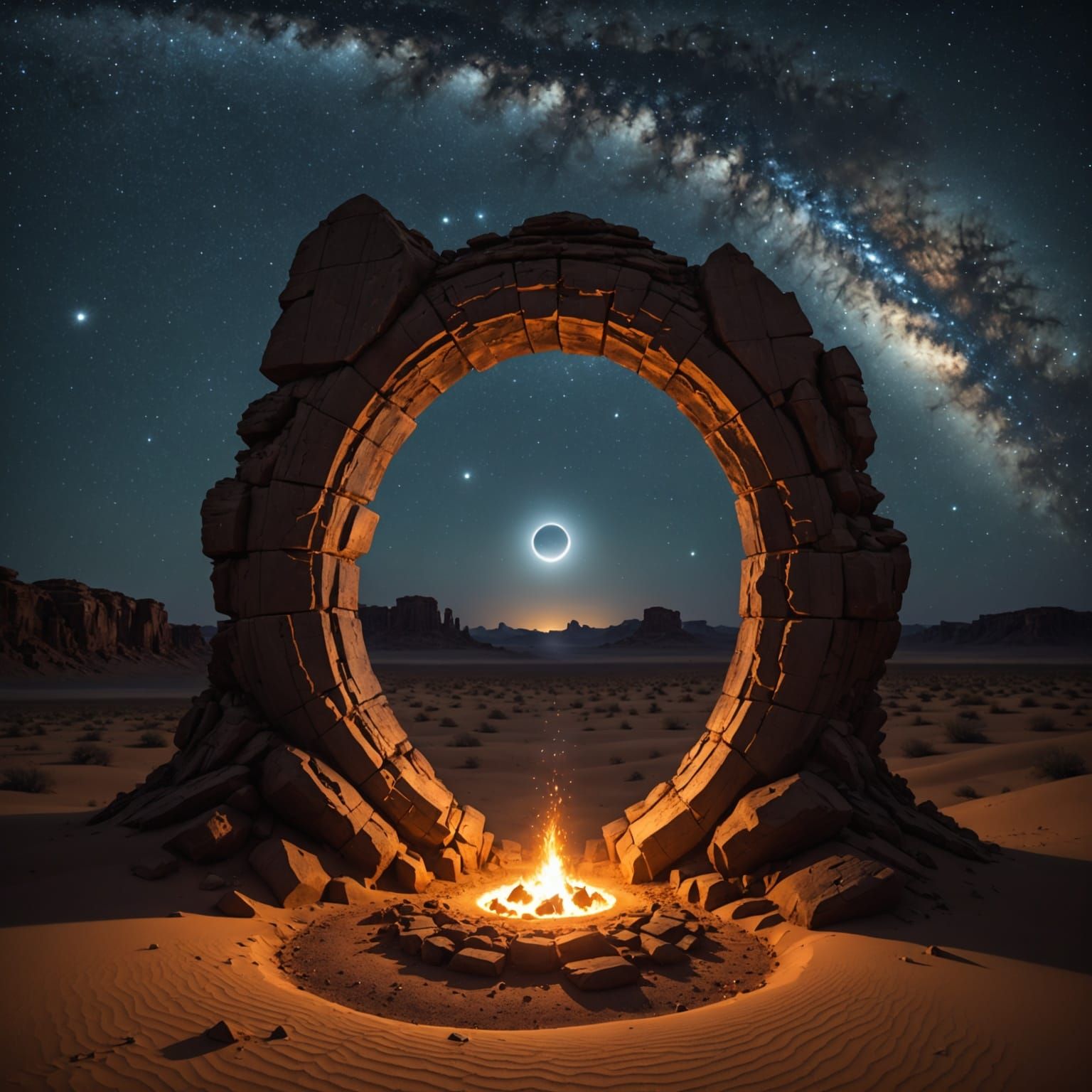Ominous Molten Portal in Starry Desert Night