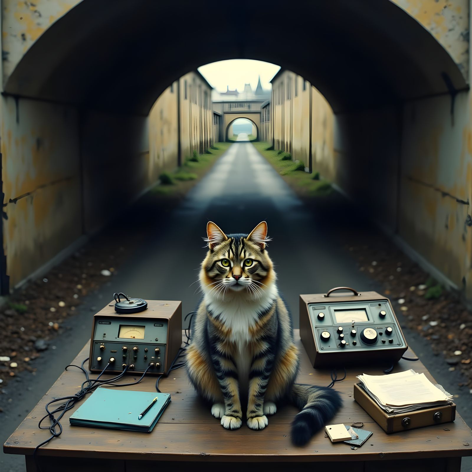 Whimsical Feline Amidst Vintage Electronics