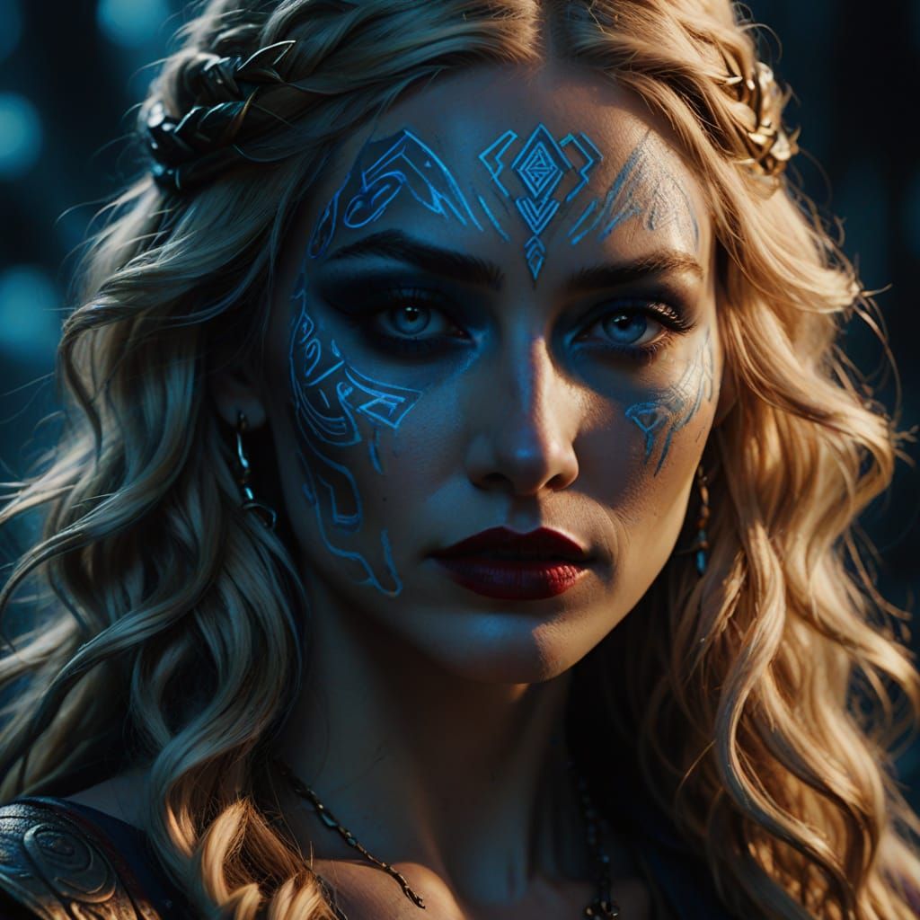 Goddess with Runes: A Hyper-Realistic Digital Painting