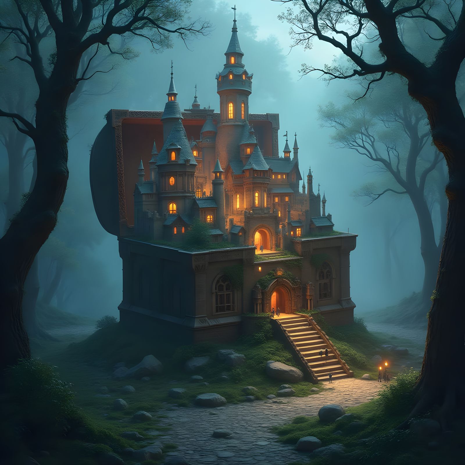 Fantastic Cityscape Emerging from Treasure Chest