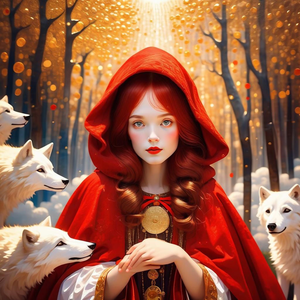 Majestic Little Red Riding Hood in Gustav Klimt's Golden Lig...