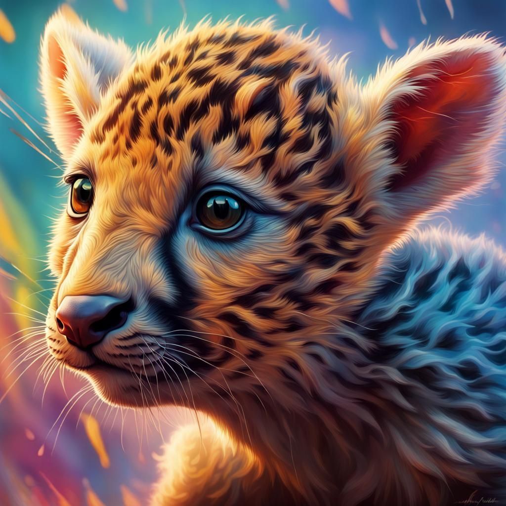 Hyperrealistic Baby Animal Portrait in Splash Art Style