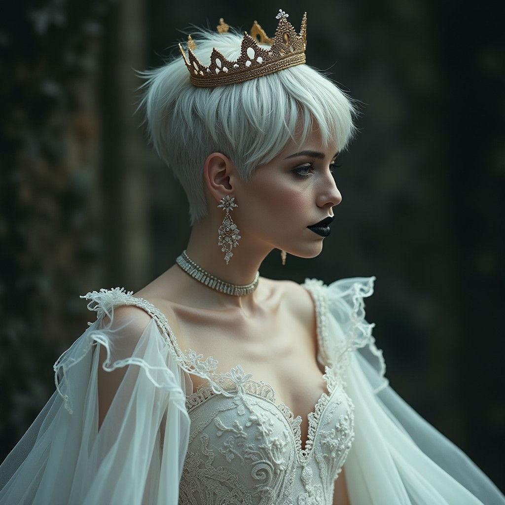 Regal Woman with Silver Hair and Golden Crown