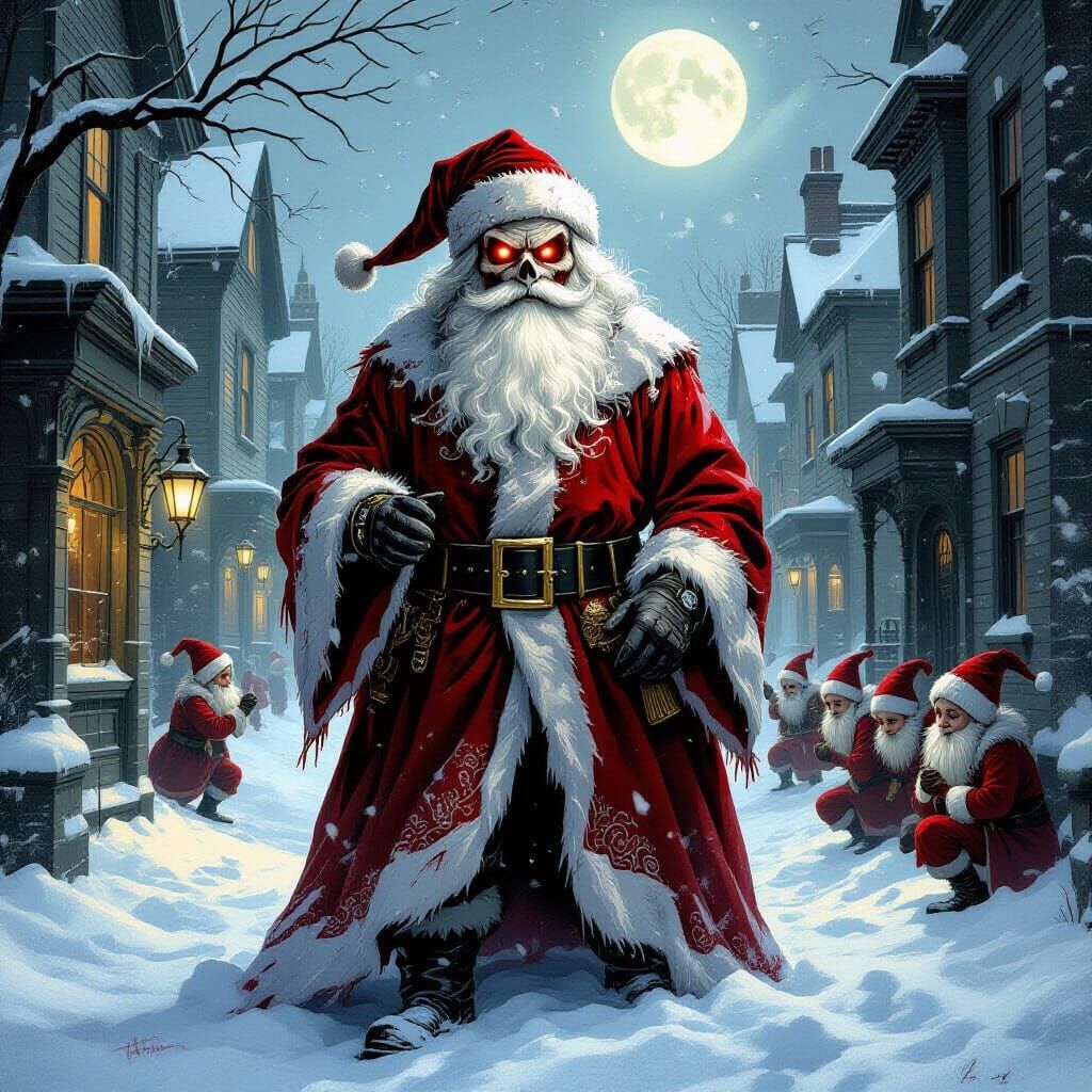 Skeletal Santa in Victorian Blizzard