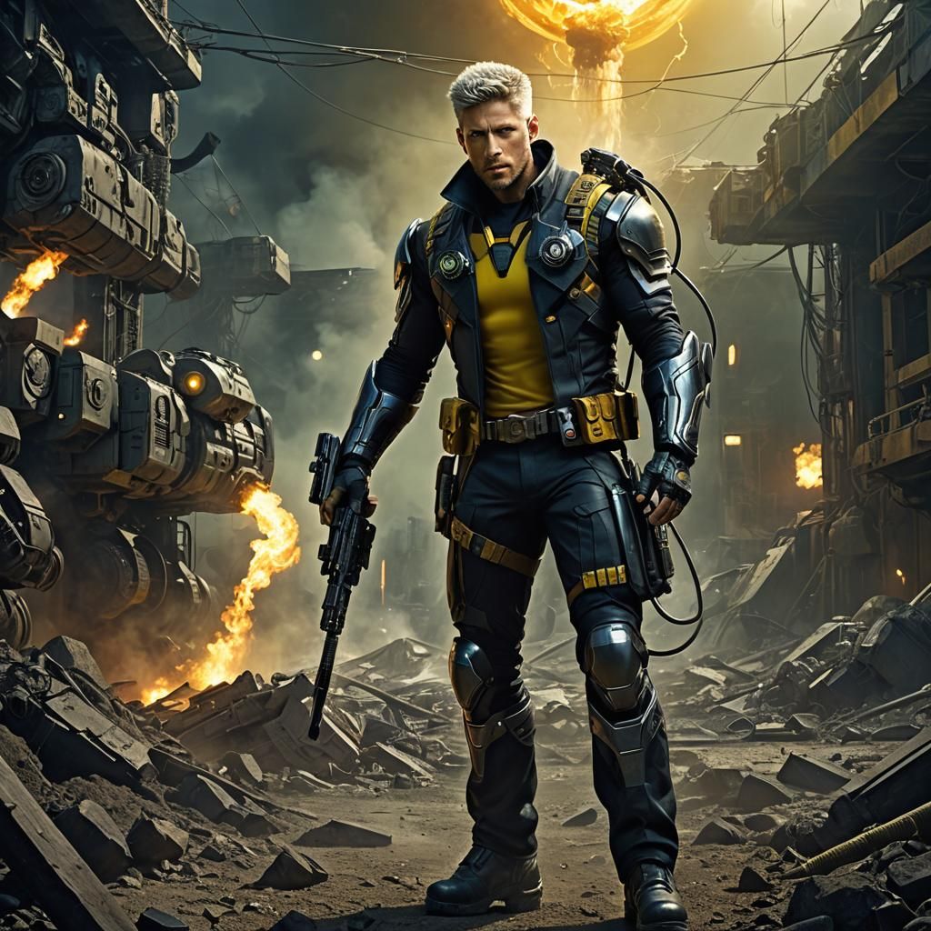 Futuristic Cyborg with Robotic Eye in Alien-Inspired Scene