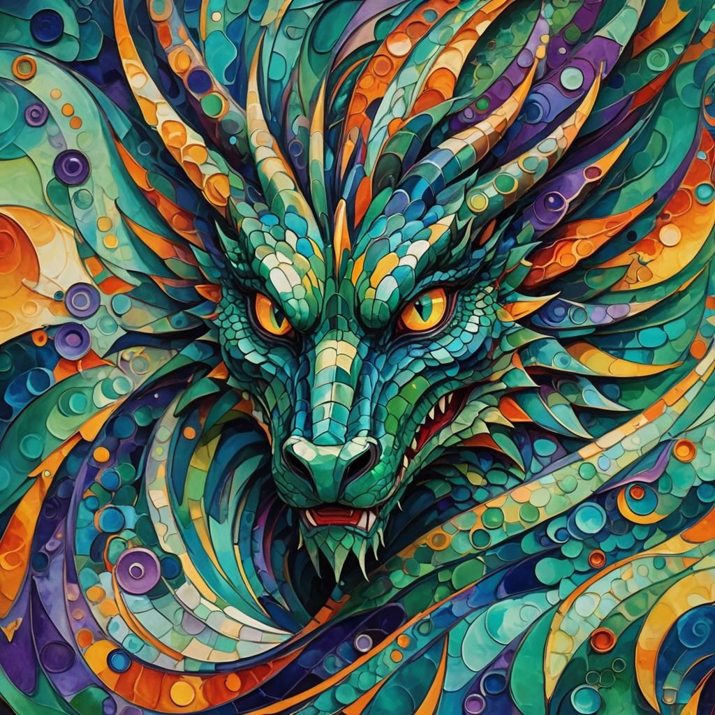Abstract Dragon Face in Expressionist Style