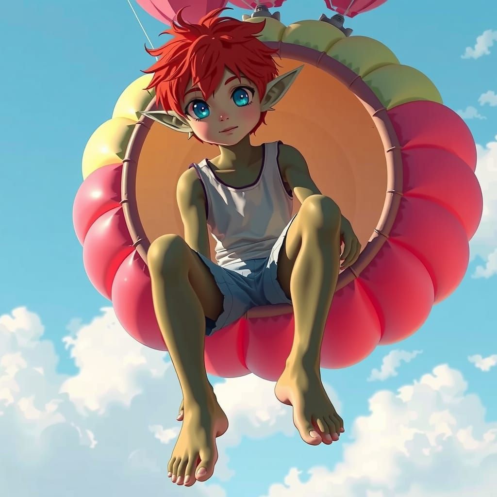 Whimsical Elf Girl with Translucent Balloon