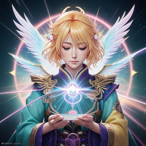 Anime Tarot Reader with Phoenix Wings in 3D