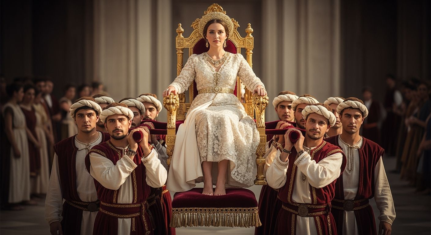 Roman Empress on Golden Throne in Leibovitz Style
