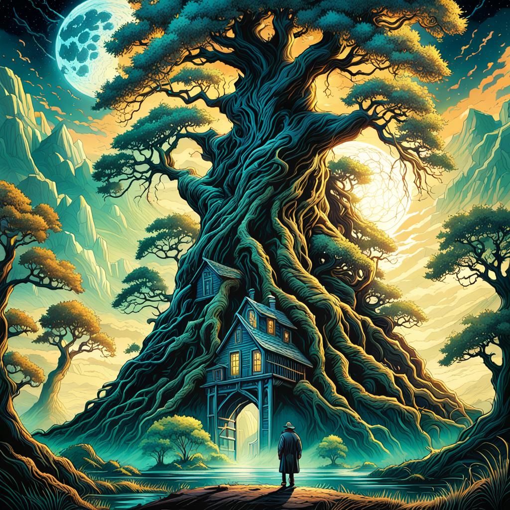 Grandfather Willow Tree in Comic Book Art Style