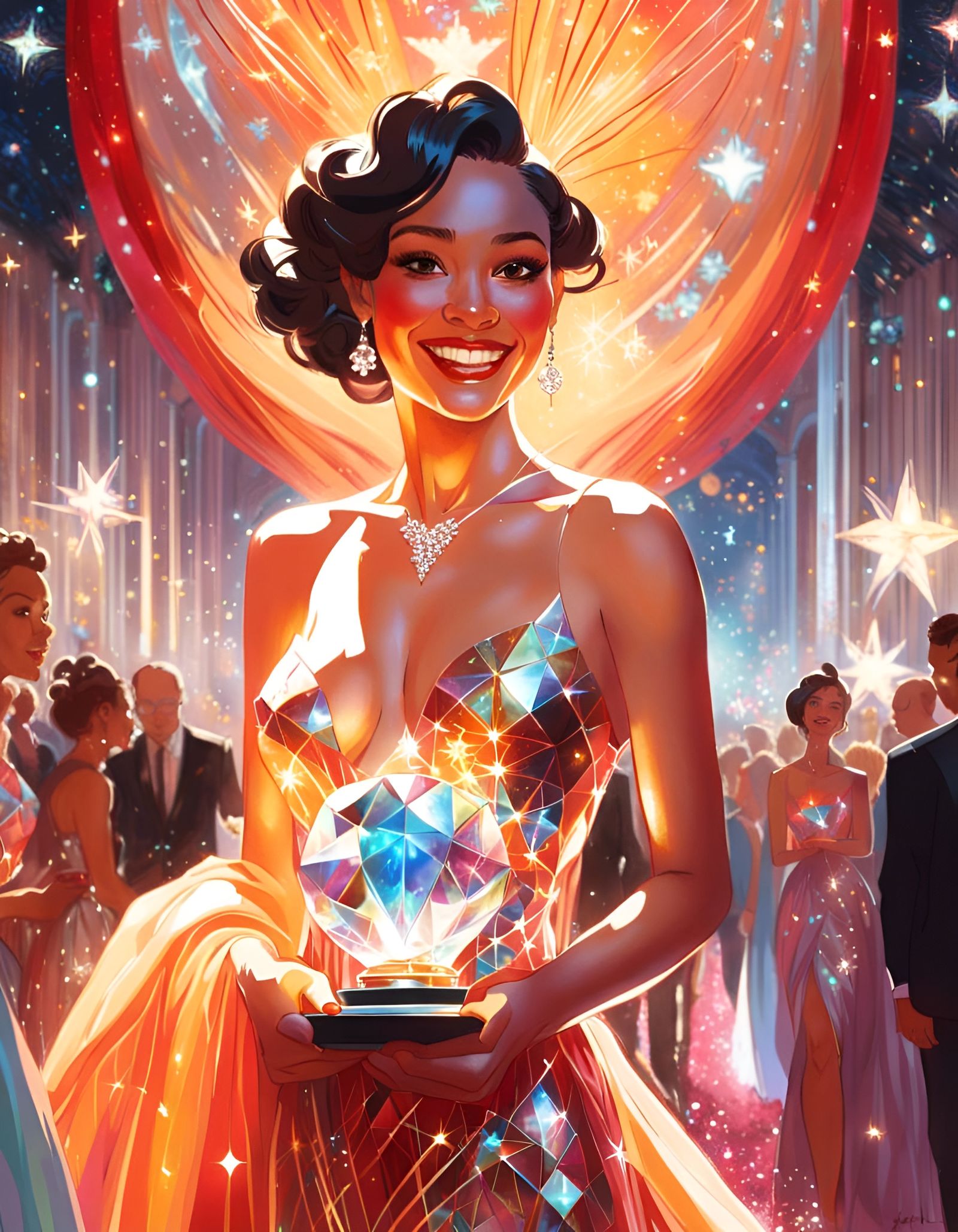 Celestial Woman on Red Carpet in Digital Art Style