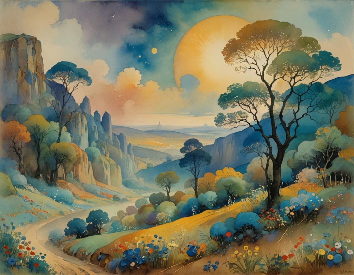 Ethereal Landscape as Watercolor Painting