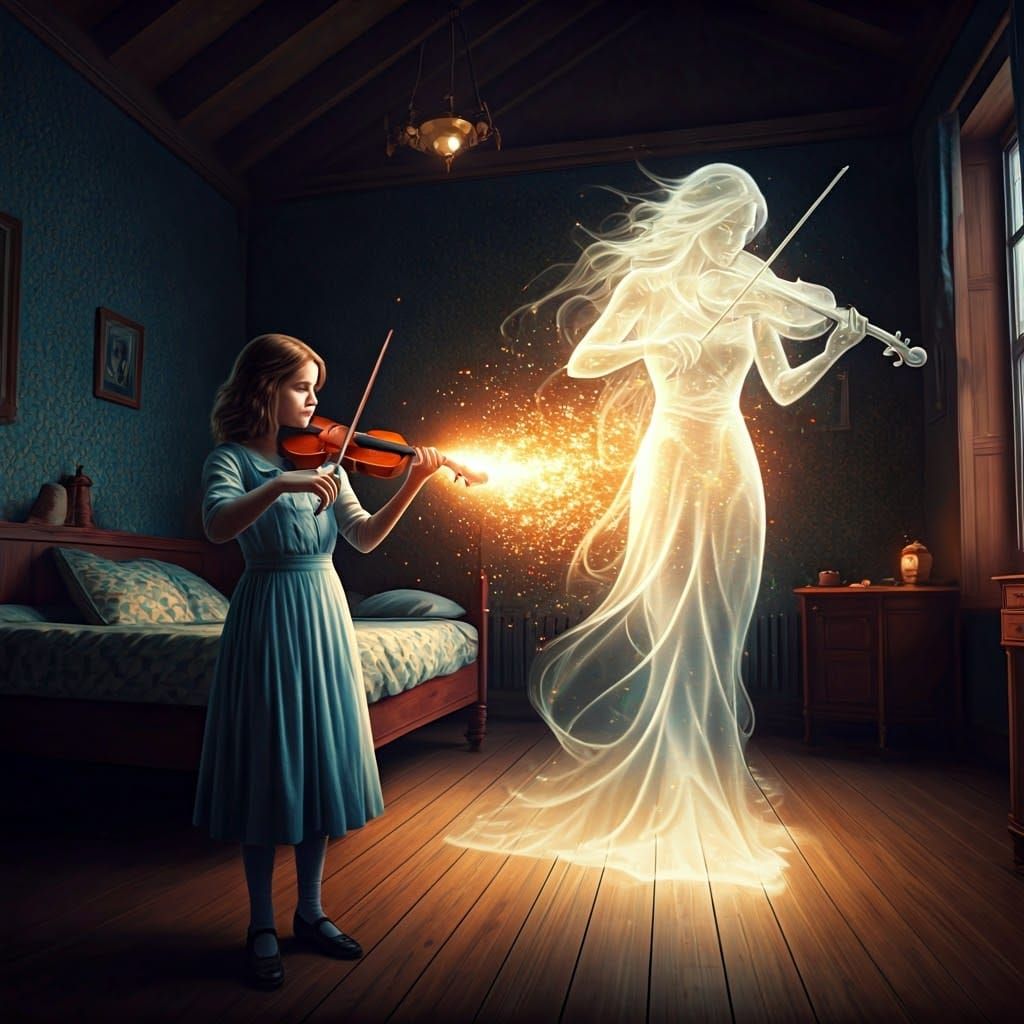 Ethereal Violinist in Early 20th Century Study