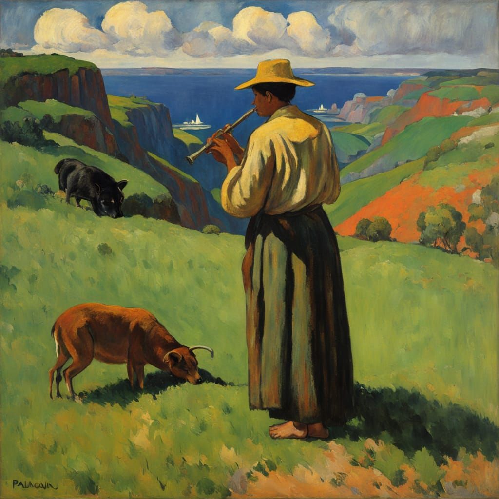 Shepherd Flute Player on the Cliffs