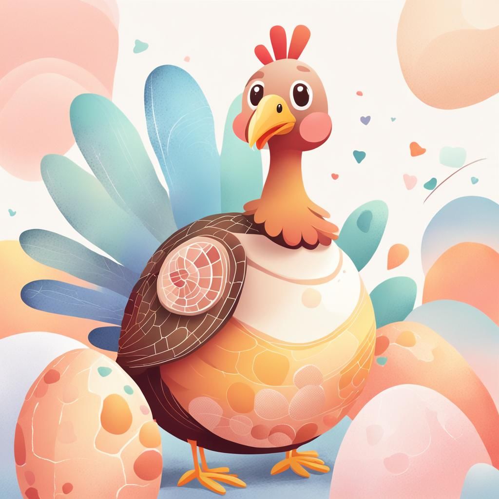 Cute Chibi Turkey on Egg: 2D Vector Illustration