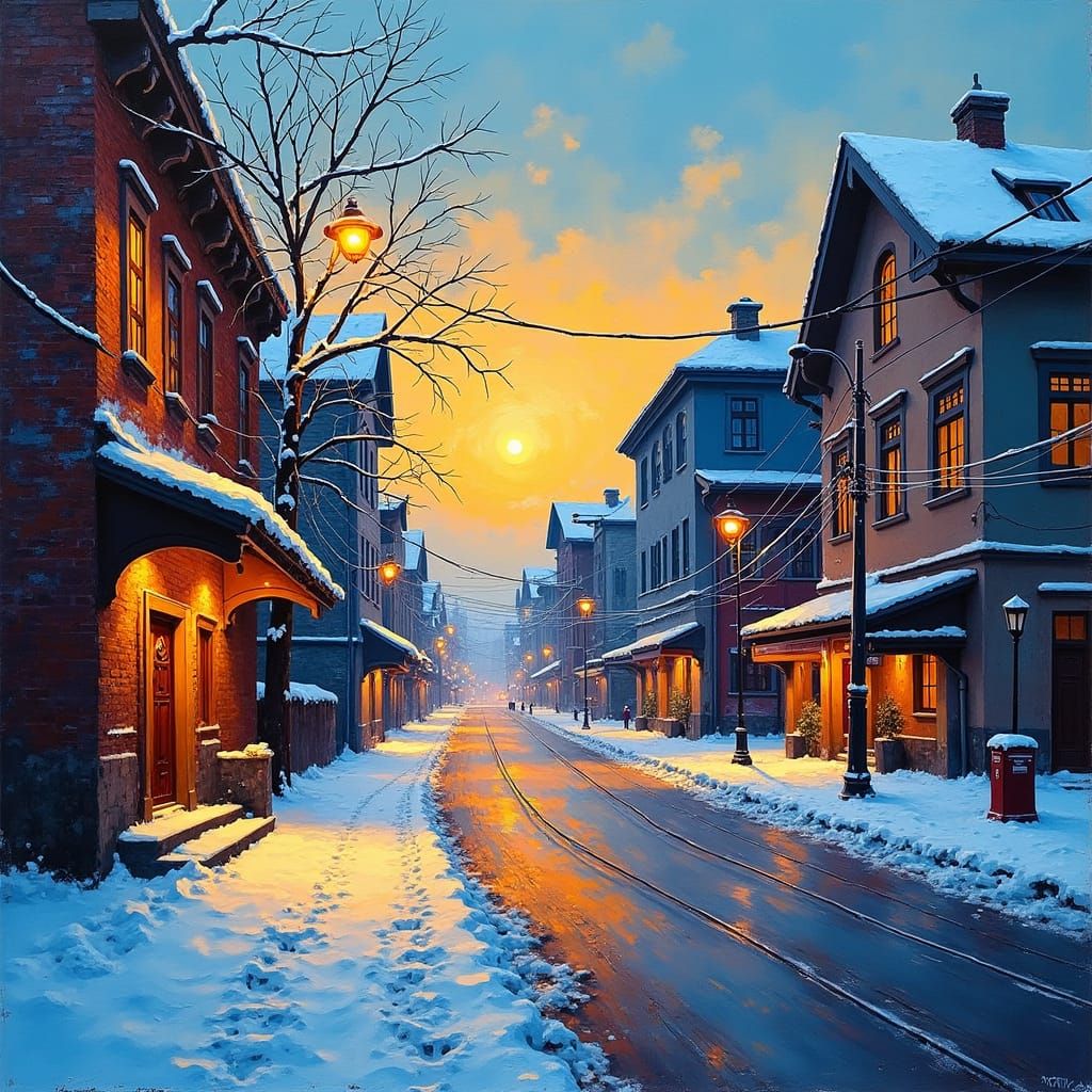 Vibrant Cityscape at Dusk in Post-Impressionist Style