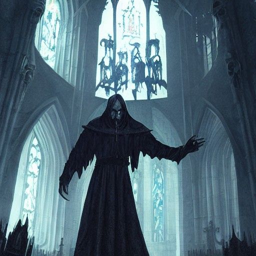 Sinister Demon Priest in Gothic Church