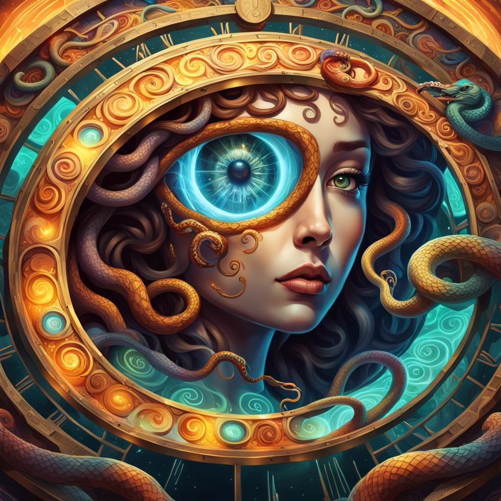 Medusa Gazing Through Time Portal: Hyperrealistic Concept Ar...