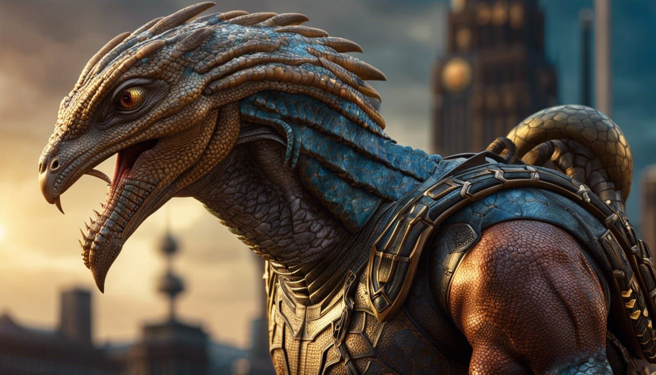 Reptilian Hawk Alien in Detailed Matte Painting