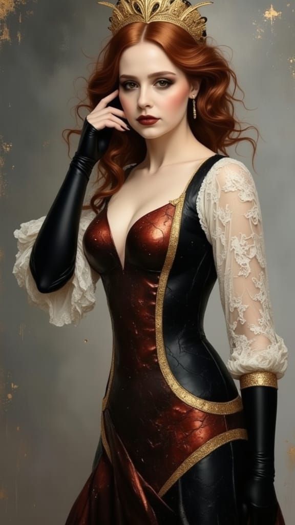 Surreal Oil Painting of a Beautiful Woman in Lavish Regalia