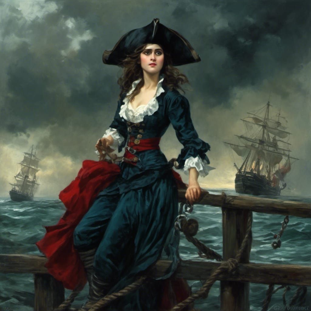 Gothic Comic Art: Pirate Woman in Stormy Night
