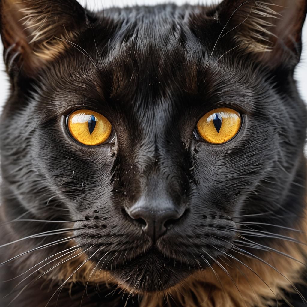 Golden-Eyed Black Cat Portrait in Photography Style