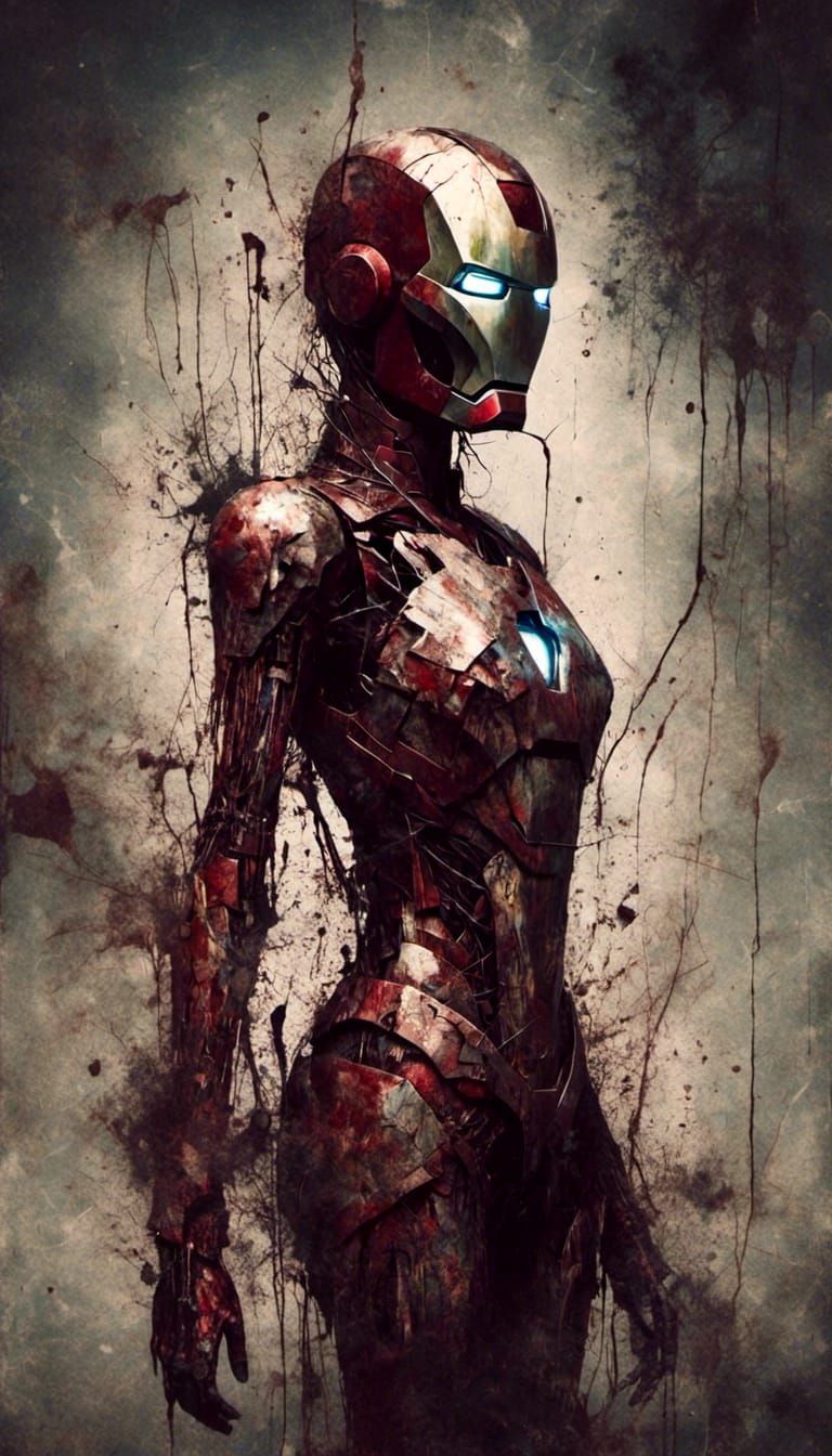 Iron Man as Stylish Girl in Surreal Macabre Art