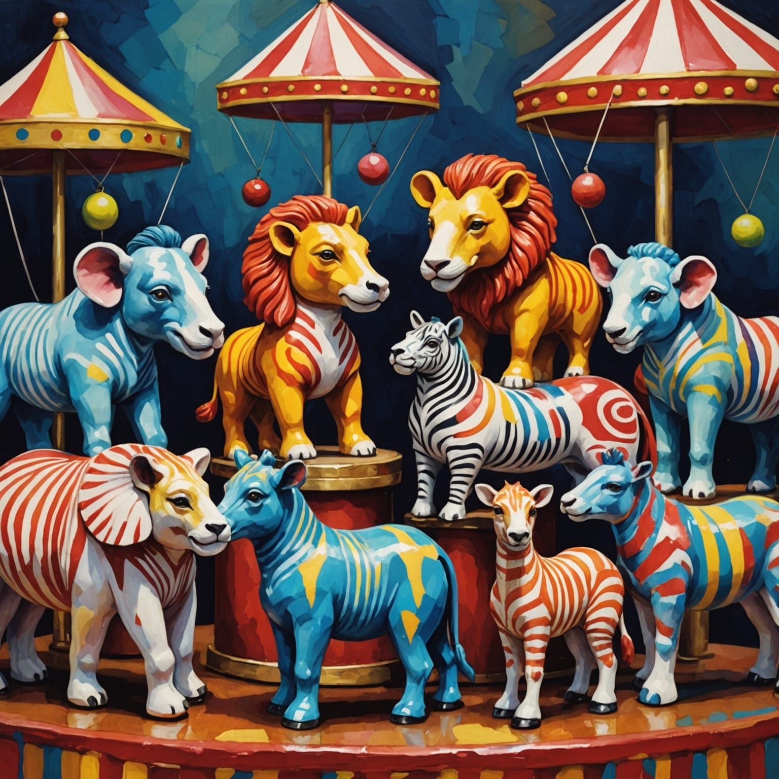 Colorful Glass Circus Animals in Gouache Style