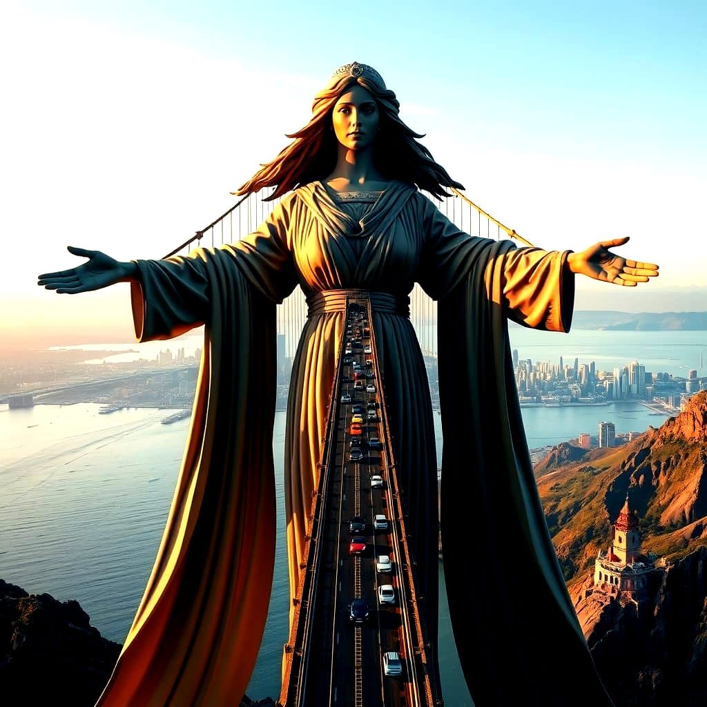 Surreal Photorealistic Bridge Connecting Cities