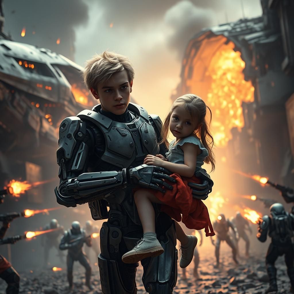 Cyborg Rescues Girl From Burning Spaceship