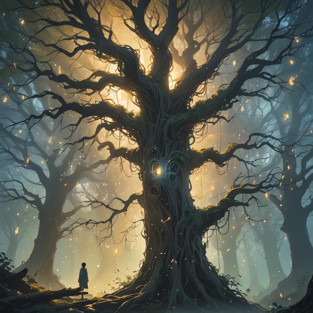 Ethereal Ghost in Hollow Tree: Anime Concept Art