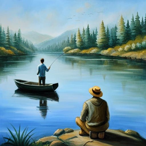 Grateful Fisherman in Quiet Contemplation