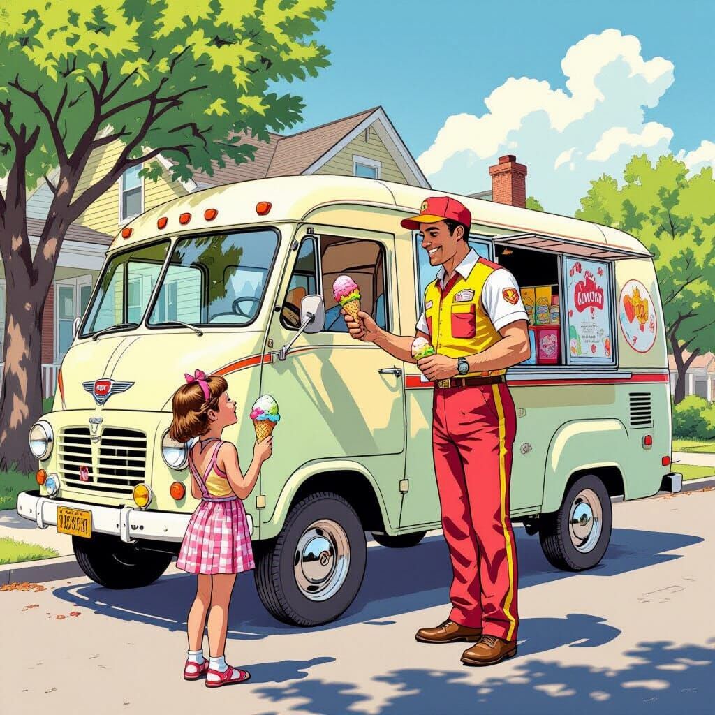 Ice Cream Truck Summer: Hyper-Realistic Comic Book Art