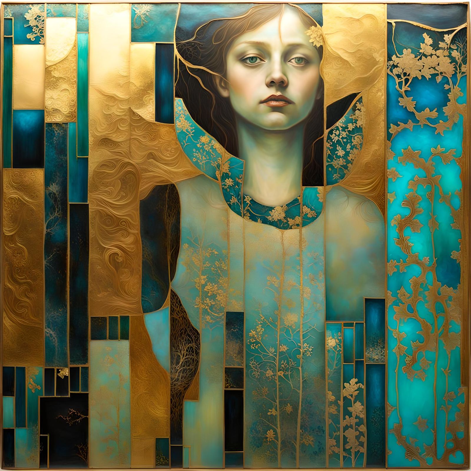 Bioluminescent Cloisonné Chiffon Portrait in Encaustic