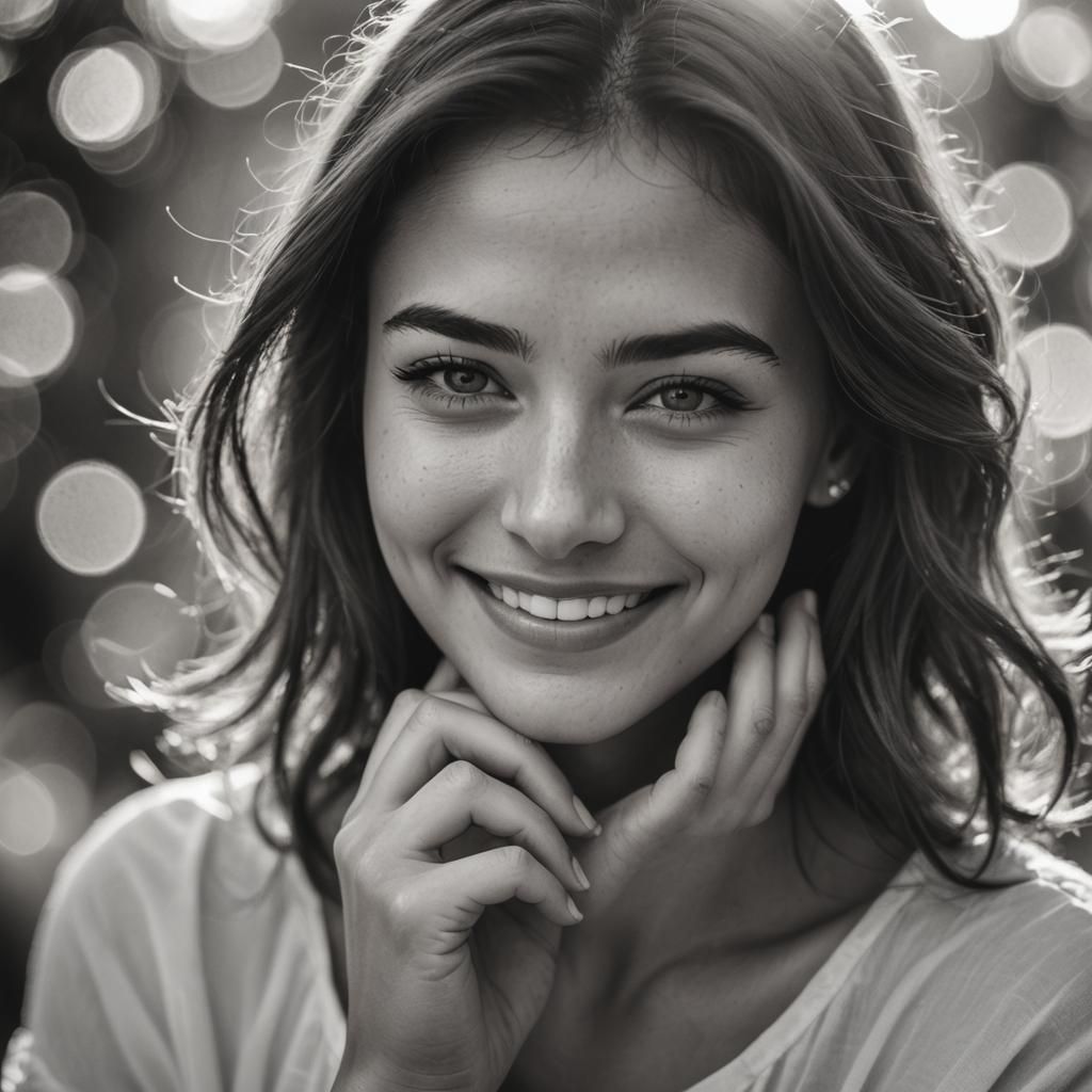 Monochrome Portrait of a Smiling Young Woman