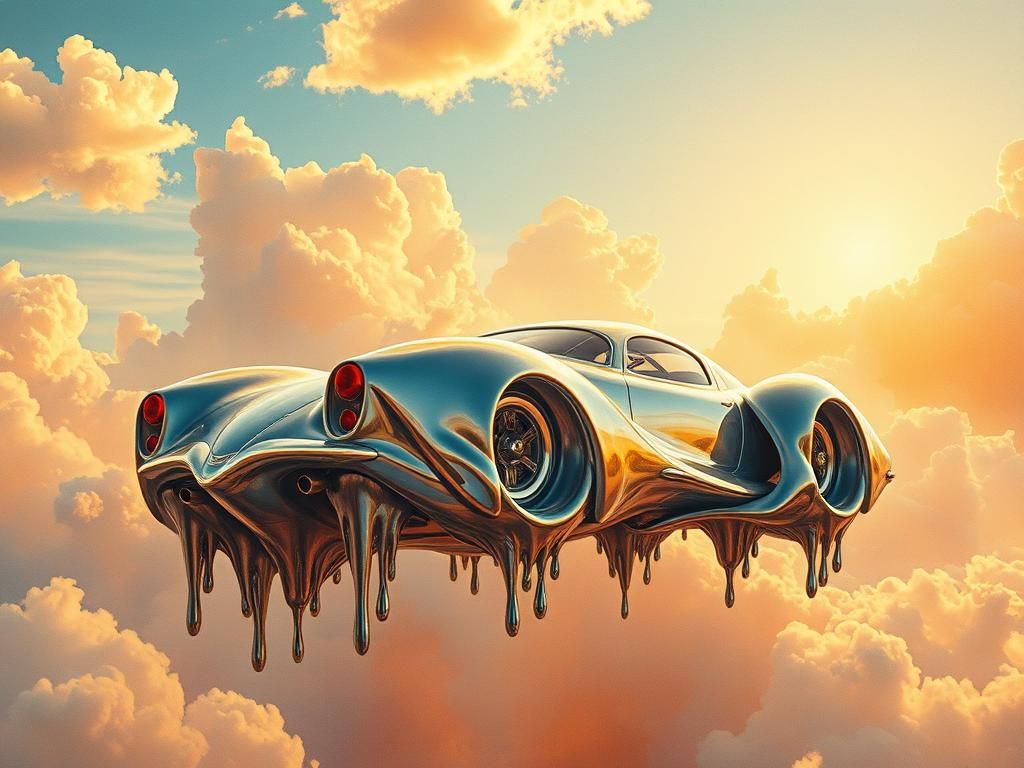 Surrealist Automobile in Dreamlike Landscape