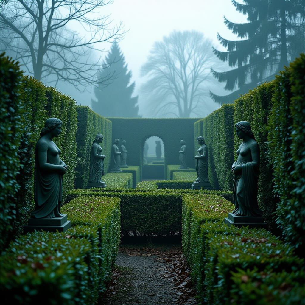 Creepy Garden Maze with Ancient Statues