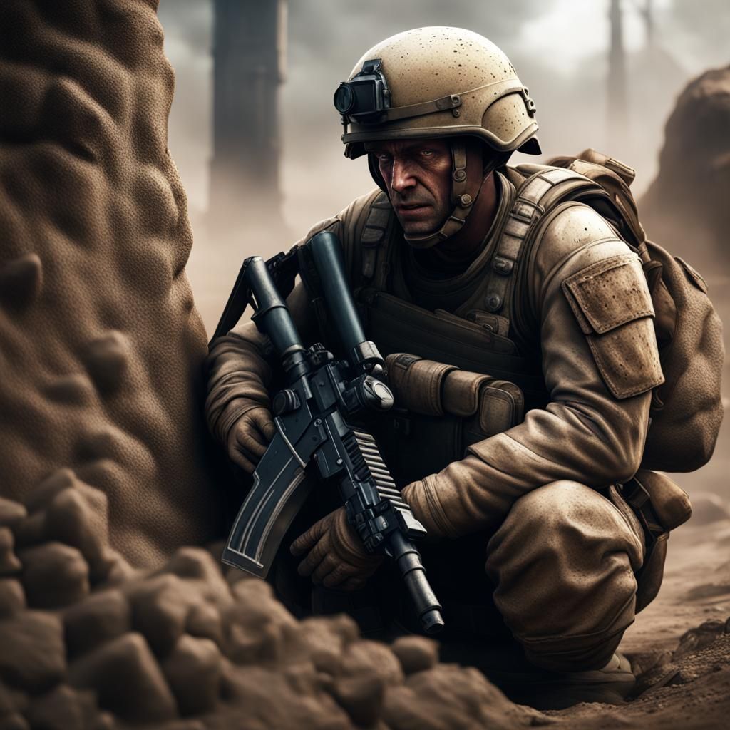 Distressed Soldier in Matte Painting Style