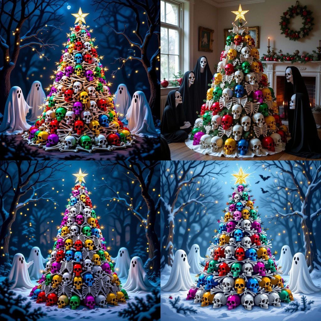 Spooky Christmas Tree Made of Bones with Skulls
