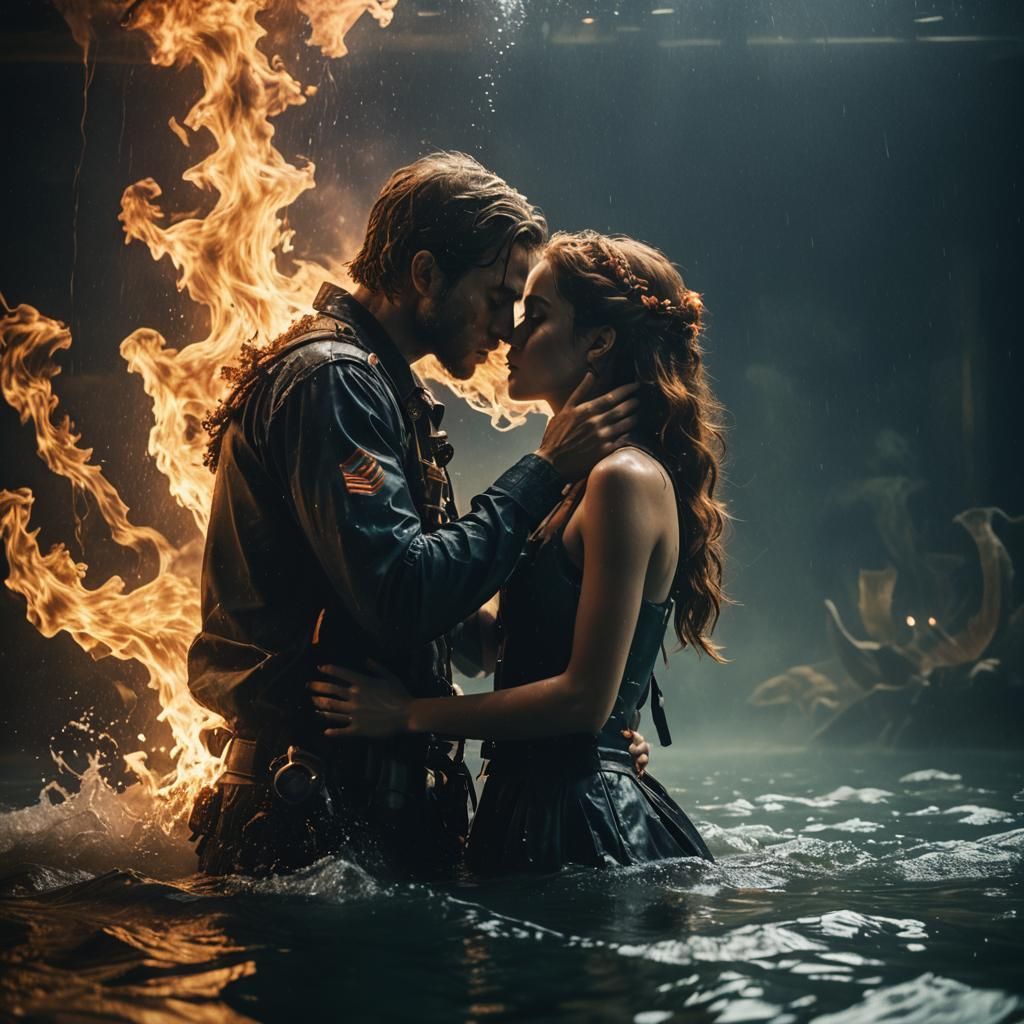 Dramatic Underwater Couple Separation in Dark Fantasy Style